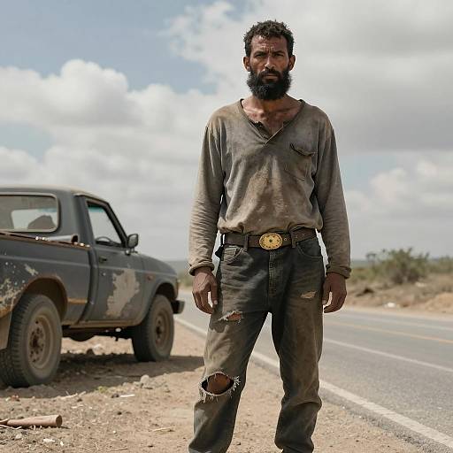 Rugged Man on a Dusty Road