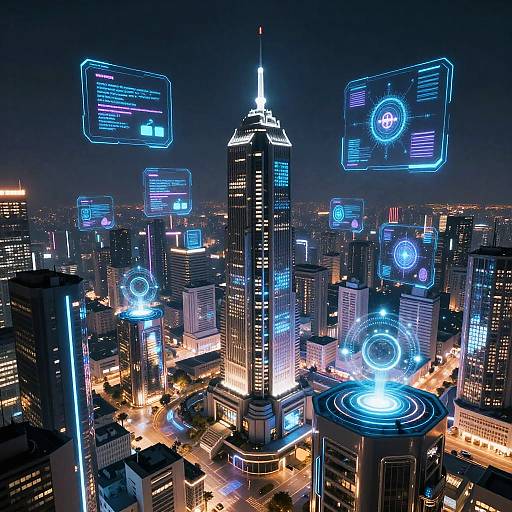 Futuristic Digital City with Holographic Interfaces