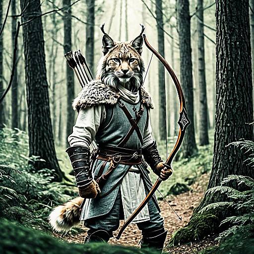 Whimsical Manga Lynx Archer in Forest