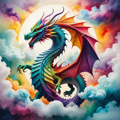 Colorful fantasy dragon in clouds
