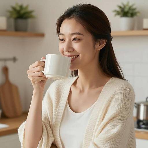 Cozy Portrait of Woman Enjoying Coffee