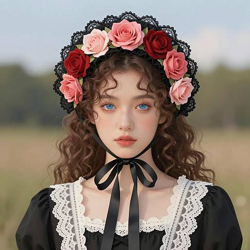 Elegant Young Woman in Lace Bonnet