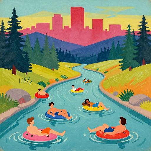 Animated Vintage Lazy River Landscape
