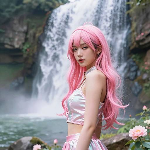 Vibrant Woman by Waterfall Fantasy