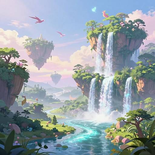Mystical Floating Islands Fantasy Landscape