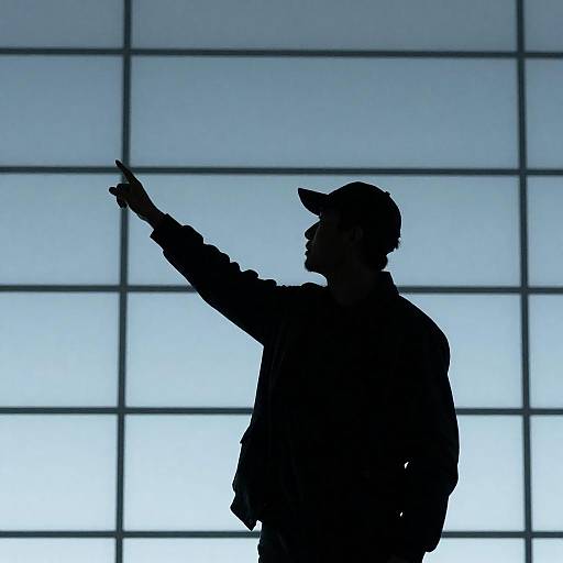 Silhouette of a Man Pointing in Blue