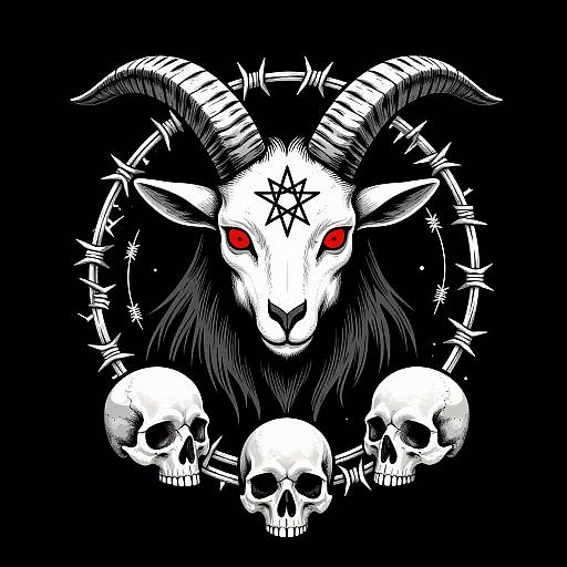 Mythical Goat Beast with Pentagram and Skulls