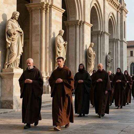 Golden Hour Cathedral Monks Procession