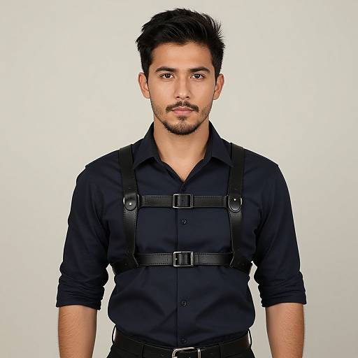 Realistic Male in Leather Harness Outfit