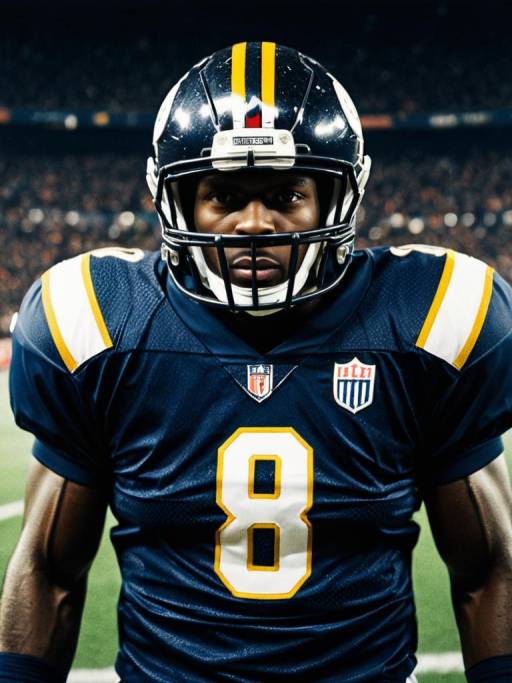 American Football Player in Helmet and Jersey