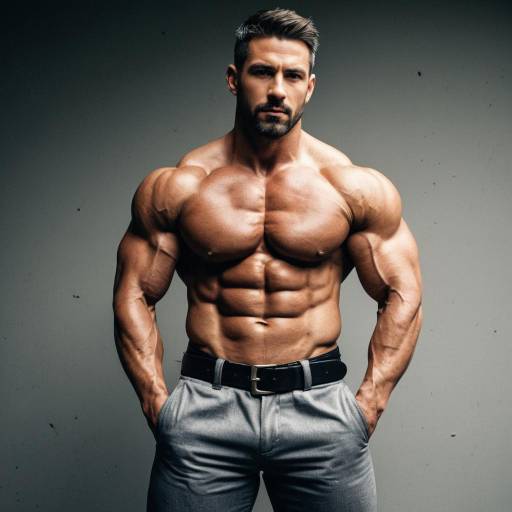 Muscular Male in Costume with Grey Pants