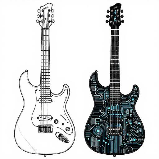Futuristic Circuit Board Electric Guitars Illustration