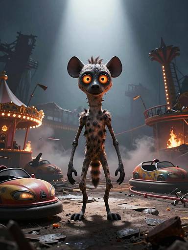 Spooky Stylized Hyena in Ruined Carnival