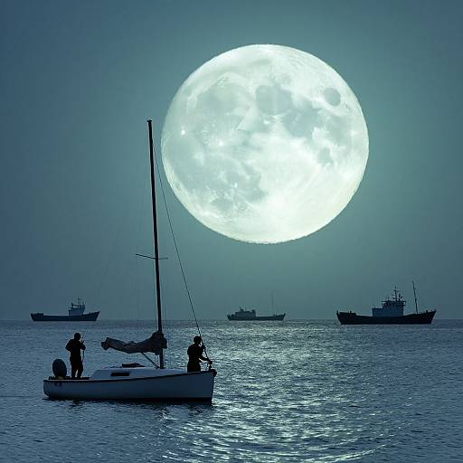 Sailboat Under Luminous Moonlight