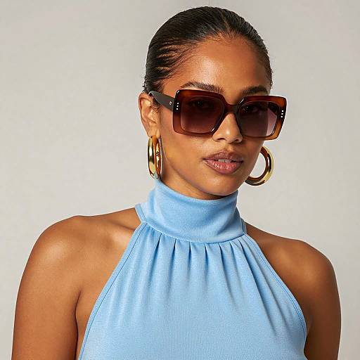 Stylish Woman with Sunglasses and Gold Earrings