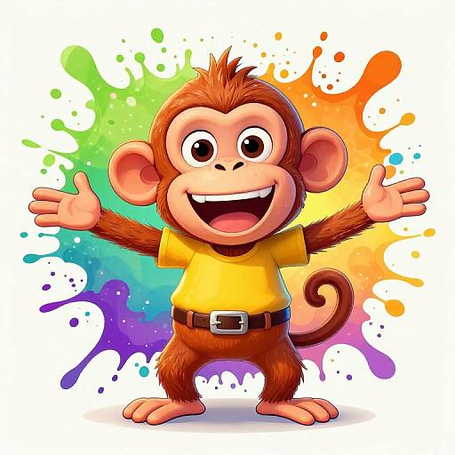 Joyful Cartoon Monkey in Vibrant Colors
