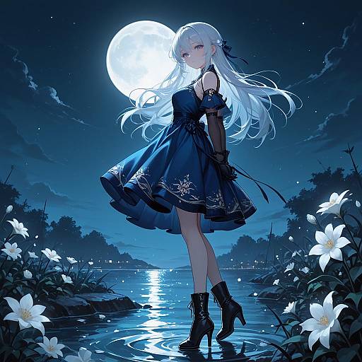 Moonlit Maiden in Blue Dress