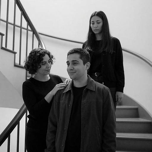 Elegant Black-and-White Staircase Portrait