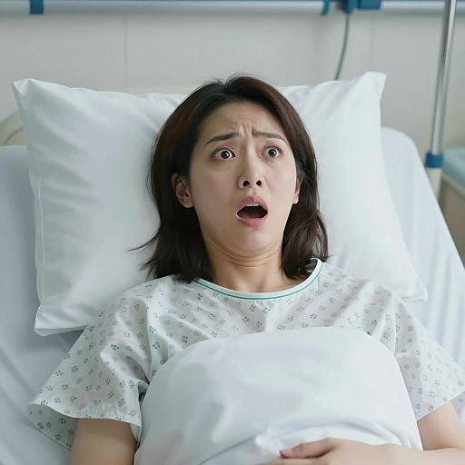 Shocked Woman in Hospital Bed Scene