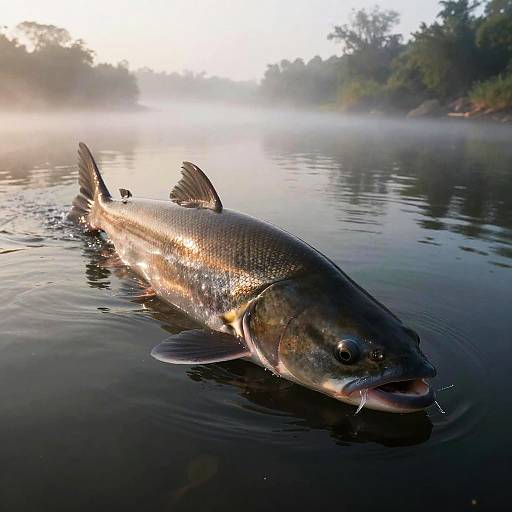 Hyper-Realistic Wallered Giant Fish at Dawn
