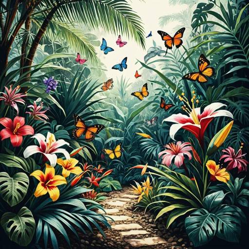 Vibrant Tropical Garden with Exotic Flowers