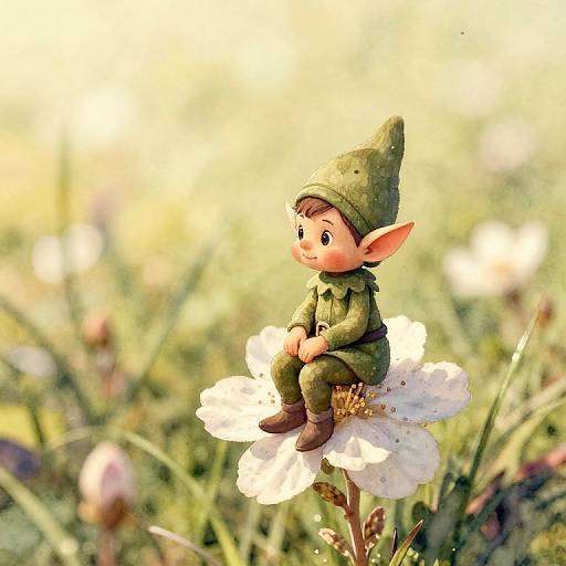 Tiny Elf on Blossom Watercolor