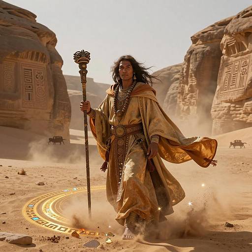 Mystical Desert Shaman in Ancient Sandstone Canyon