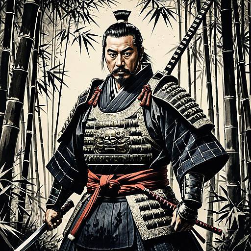 Stern Samurai General in Bamboo Forest