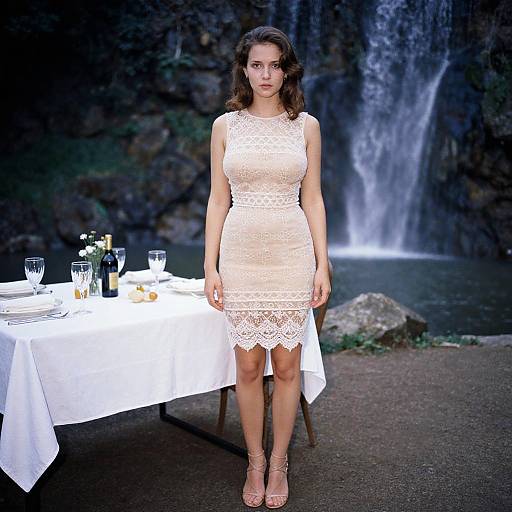 Elegant Woman by Waterfall Dinner