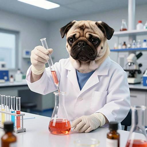 Pug Scientist in Detailed Lab