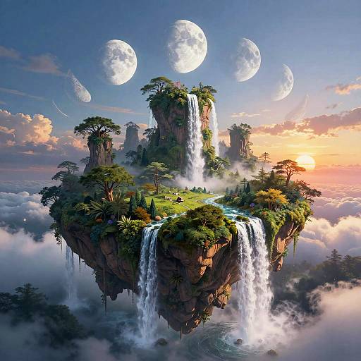 Surreal Floating Island at Sunset