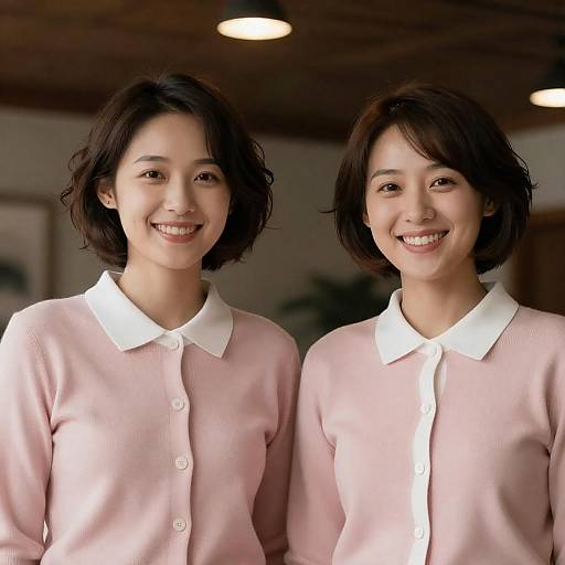 Smiling Women in Pink Cardigans Portrait