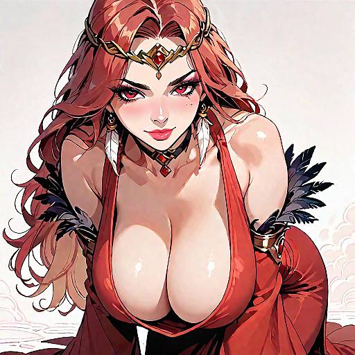 Anime Girl in Maroon Dress Pose