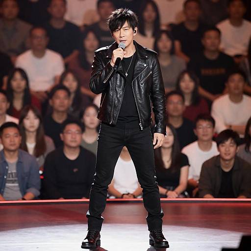 Male Singer on Red and White Stage