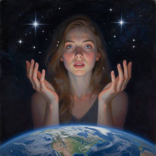 Young Woman Catching Stars in Space