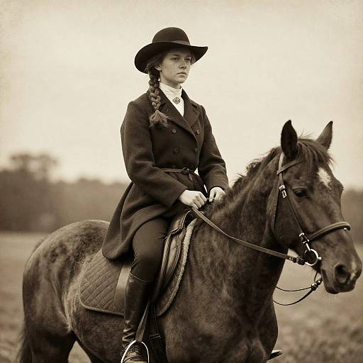 Sepia Portrait of Horseback Woman