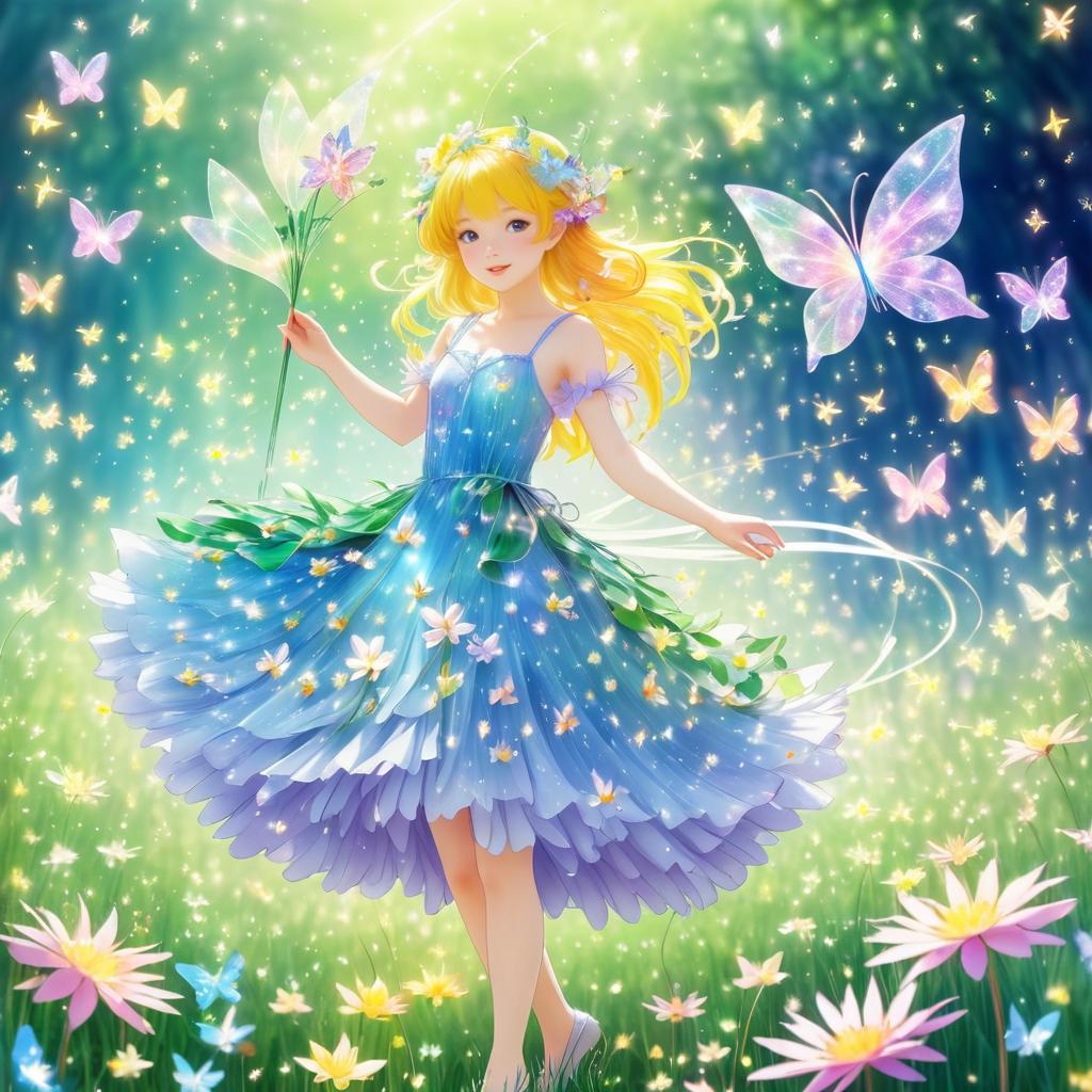 Cheerful Fairy Girl in a Bright Meadow