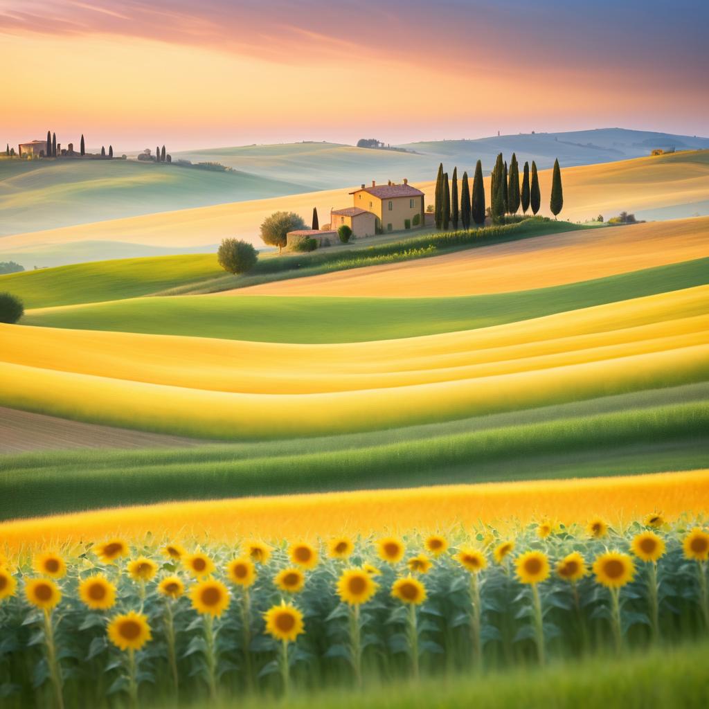 Dreamy Tuscan Sunrise with Sunflowers