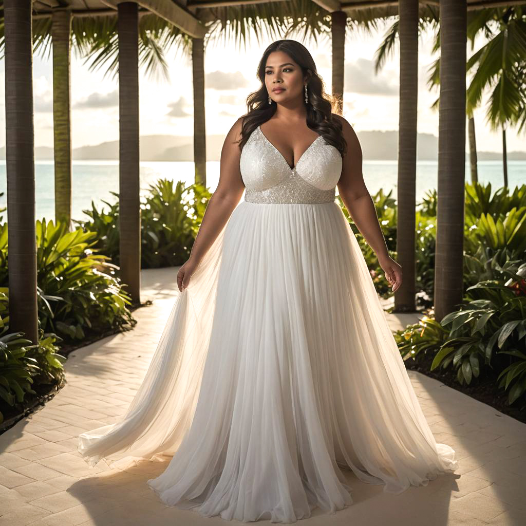 Elegant Plus-Sized Woman in Tropical Gown