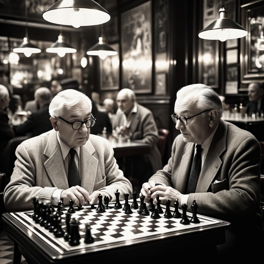 Vintage Café Chess Game in Paris