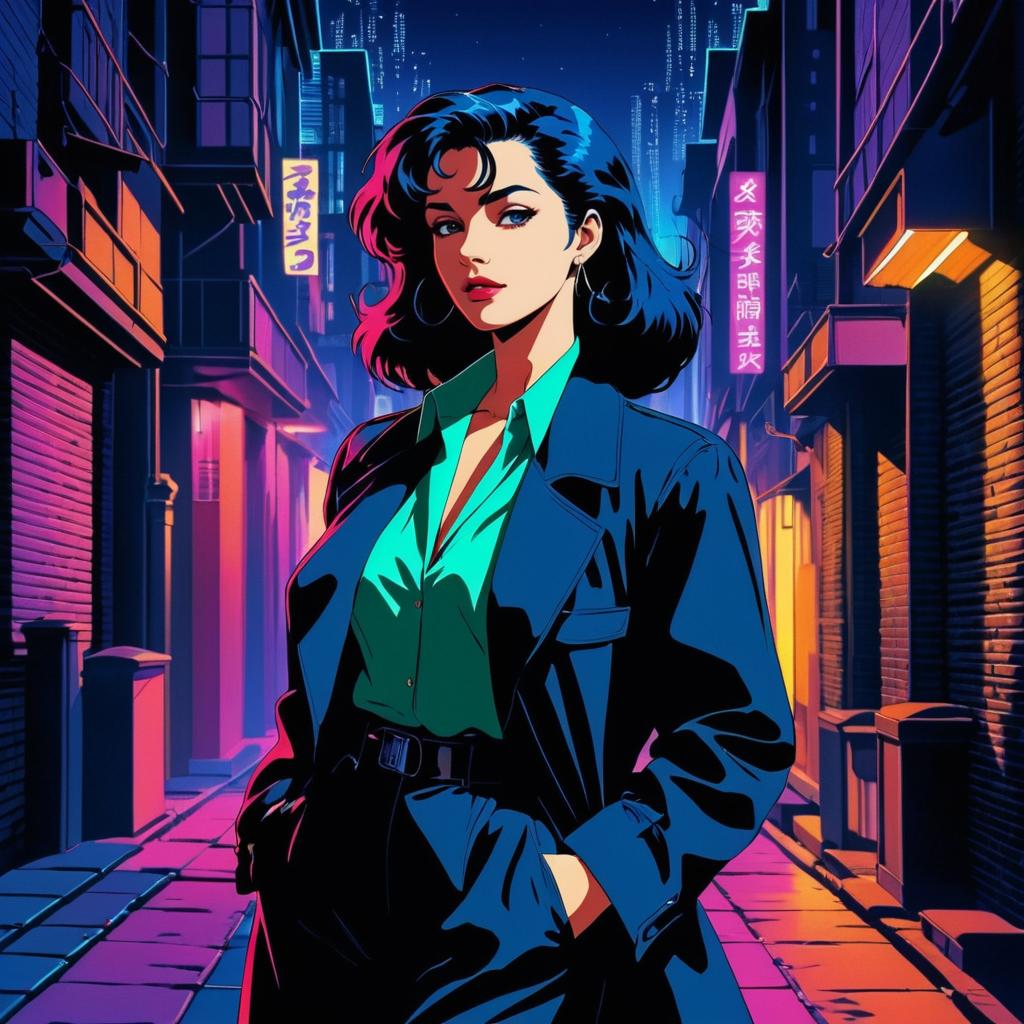 Vibrant 90s Anime Noir Detective Scene