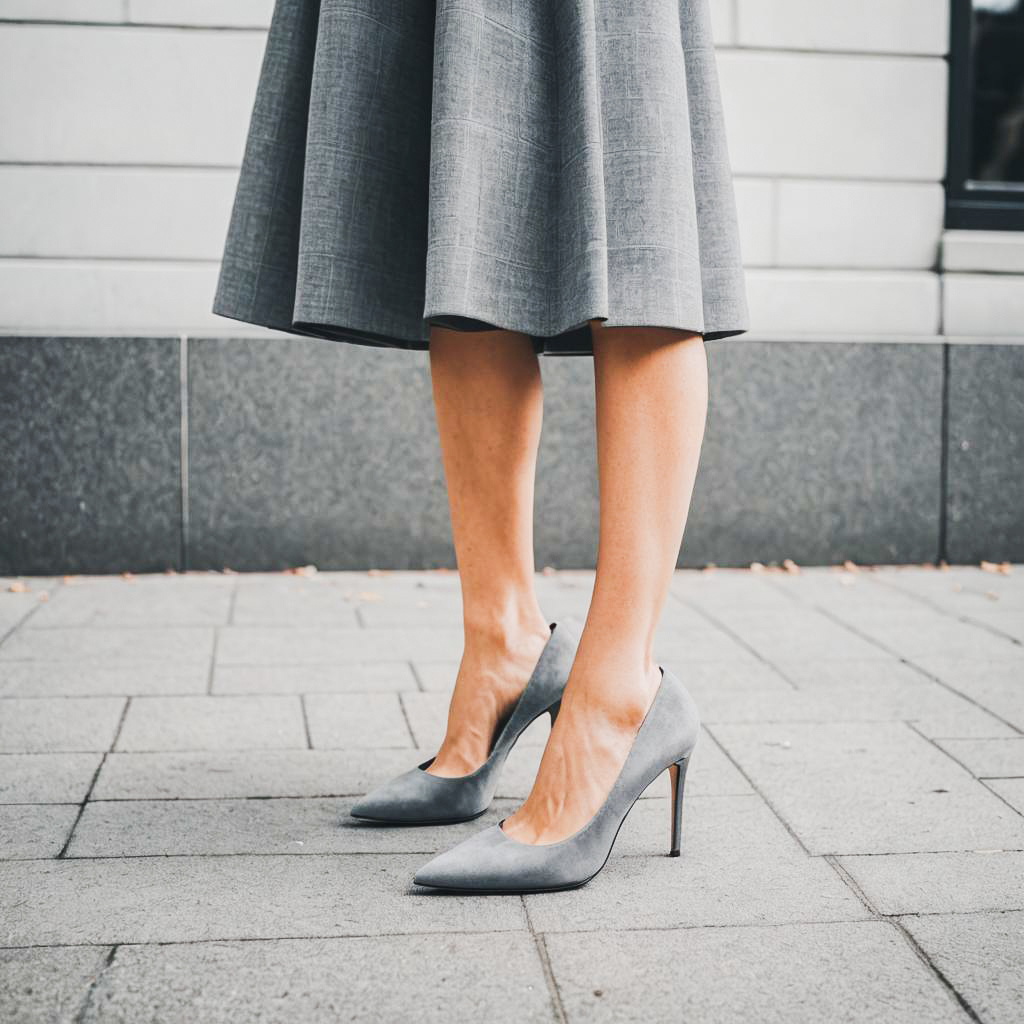 Elegant Woman in Grey Pumps