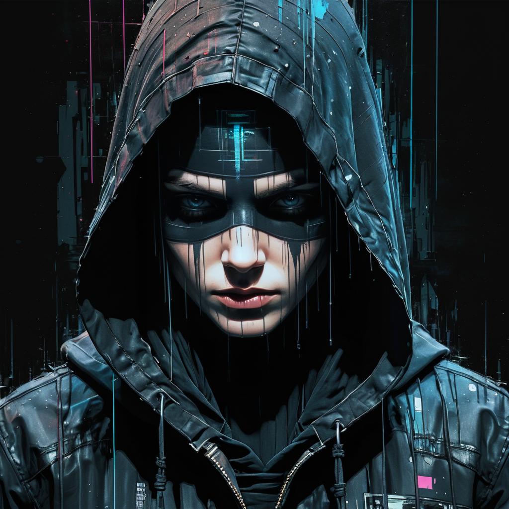 Mysterious Hooded Figure with Glitch Effects