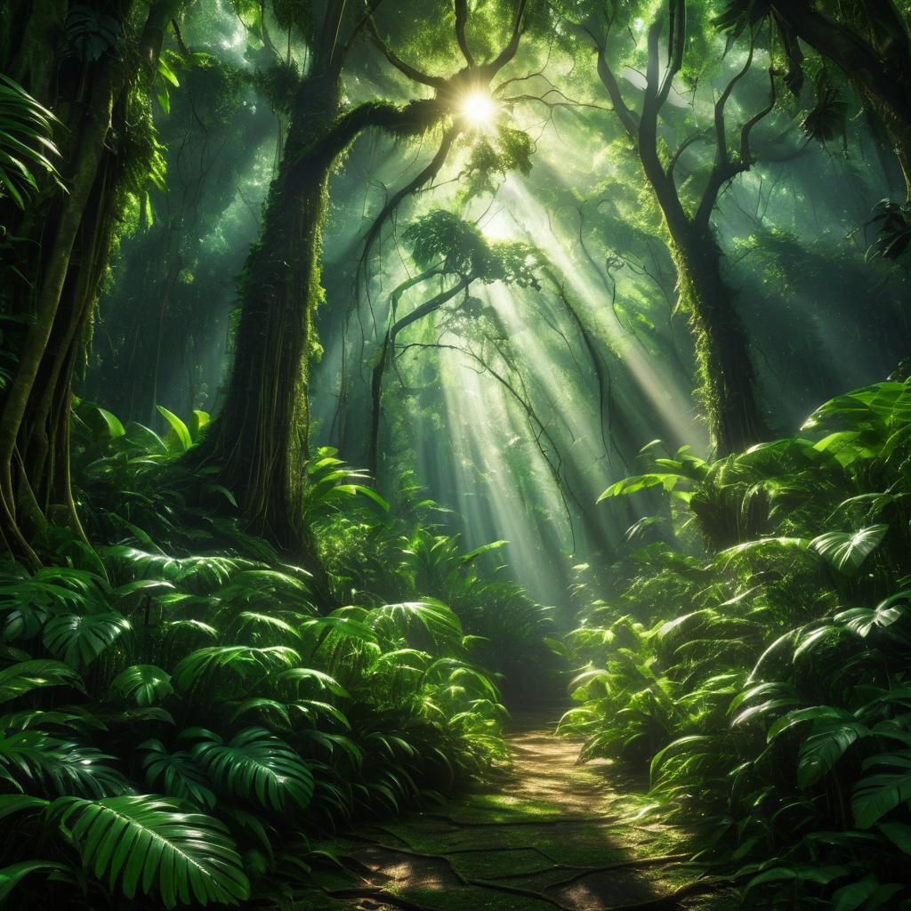 Lush Jungle Landscape with Dappled Light