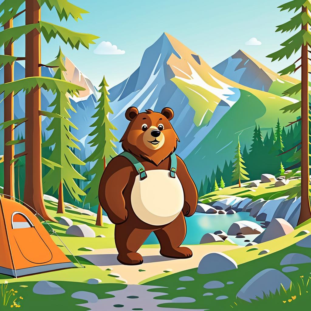 Cute Bear Camping in the Mountains