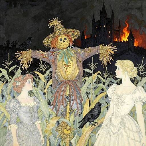 Elegant Scarecrow and Crows in Dark Fantasy