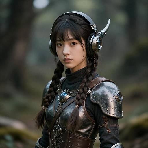 Medieval Cyberpunk Girl Tech-Nature Fusion