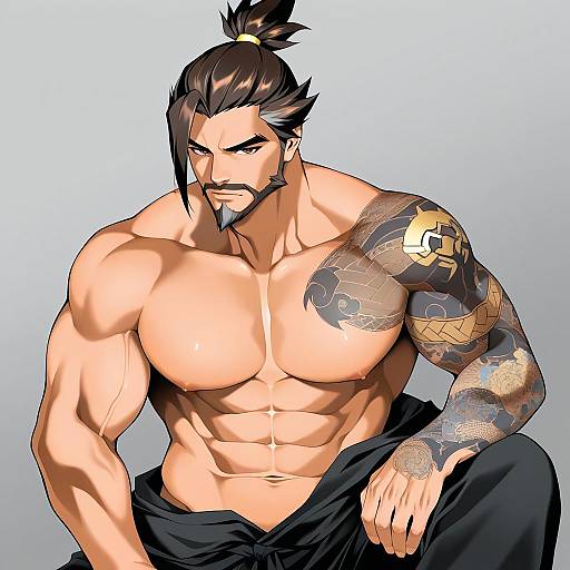 Illustration of Hanzo (overwatch), overwatch in the style of Fuantei
