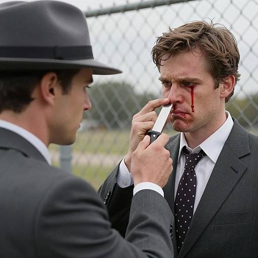 Intense Confrontation with Knife and Bleeding Man