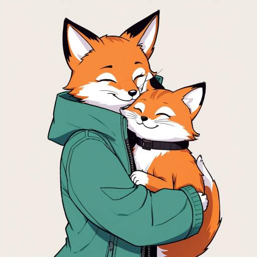 Cute Fox Parent Hugging Fox Cub